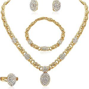 Gold Jewelry Sets for Women 18K Gold Silver Filled Necklace Earrings Rings Gift